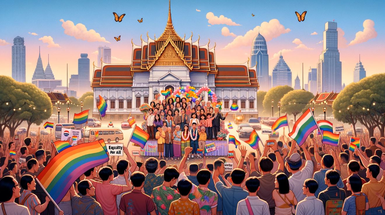Joyous Celebration in Thailand: Diverse Crowd Embraces Potential Legalization of Same-Sex Marriage
